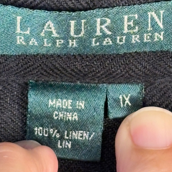 Lauren Ralph Lauren Women's ¾ Sleeve 100% Linen Button Shirt 1X Black Breathable - Picture 6 of 11